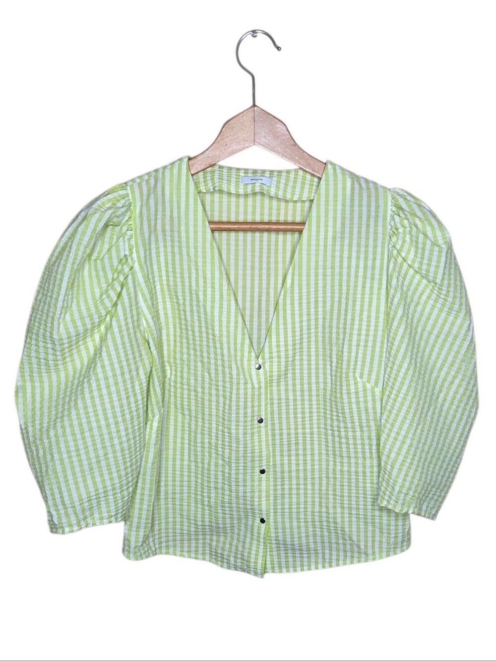 Roseanna Lime Green White Striped Puff Sleeve Blouse FR Size 38
